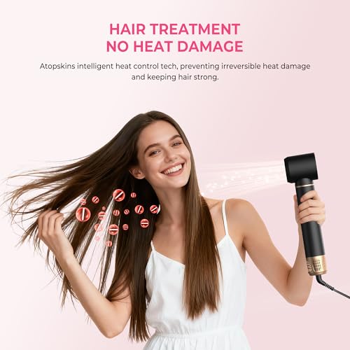Image of Atopskins 5 in 1 Hair Dryer Brush Set, Detachable Hot Air Styler, Blow Dryer Brush, 3 Heat Settings Auto Curling Wrap Styler, Ionic Hair Styling Tools - Straighten Curl Dry Volumize Smooth (Black)