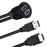  LBSC Cable de Montaje Empotrado USB 3.0 y HDMI, Cable de extensión USB Macho a Hembra para Coche, camión, Barco, Tablero de Motocicleta