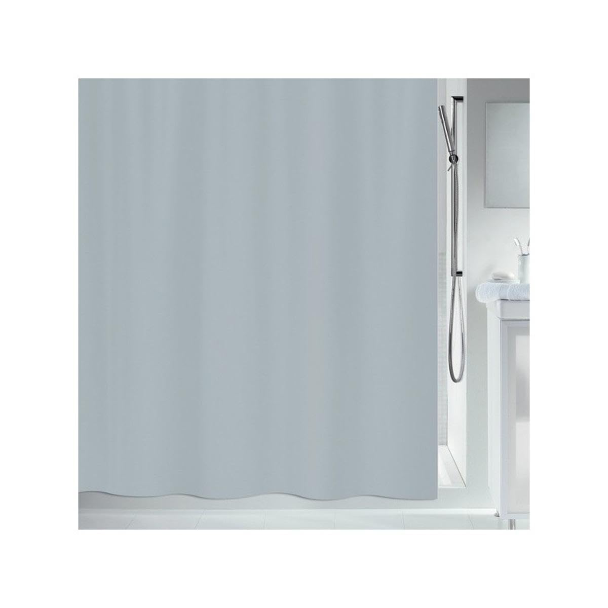 Spirella Primo Manhattan Textile Polyester Shower Curtain, 240 x 180 cm, Silver, W 70.9" x L 94.5" (1 Panels)