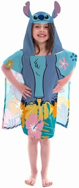 Jay Franco Lilo & Stitch Hooded Poncho Towel for Kids, Soft Absorbent Cotton Bath & Beach Poncho with Hood, Blue, 57 x 30 Inches — view 3