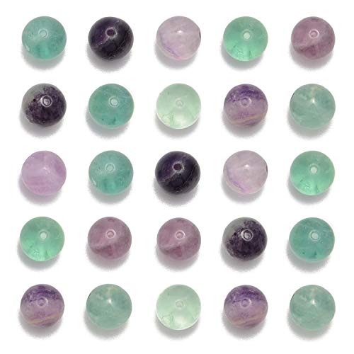 NCB 200pcs 6mm Colorful Fluorite Loose Beads for Jewelry Making, Natural Semi Precious Beads Round Smooth Gemstones Spacer Beads Charms for Necklaces Bracelets (Colorful Fluorite, 6mm 200Beads)