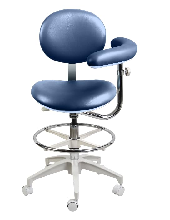 AmeriCan Goods Doctor Classical Assistant Stool Rolling Dental Stool Rimostool with Procedure Arm and Foot Ring Adjustable Heigh, Sit & Backrest with Wheels (Cobalt)