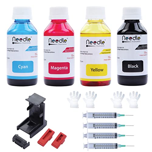 Needle 4x100gms Cartridge Refill Ink | Made in India | Compatible with Inkjet Printers | Easy Ink Refilling Solution (CMYK)