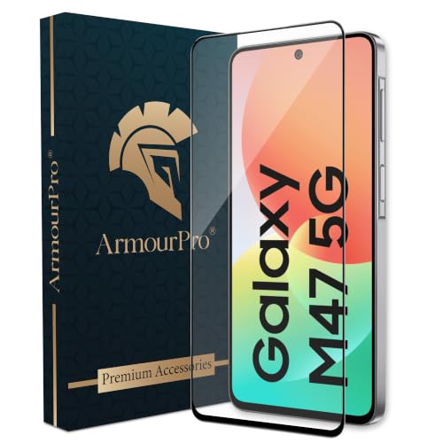 Image of ArmourPro Tempered Glass for Samsung Galaxy M47-9H Screen Protector with Black Border, Anti Scratch, Edge-to-Edge Coverage, HD Clarity, Smooth Touch, Case Friendly | Black