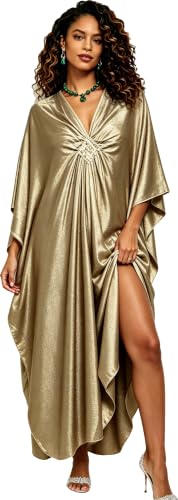 Image of RanRui Caftans for Women Solid Color Chiffon Plus Size Kaftan Dresses Beach Cover Up V Neck Batwing Sleeve Caftans Loungewear