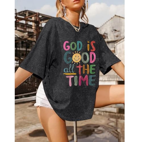 Image of Christian Shirts for Women Oversized God is Good Tshirt Vintage Religious Jesus Tees Inspirational Bible Verse Tops
