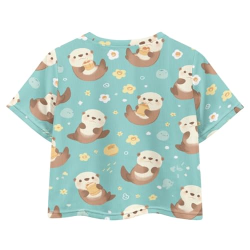 Kids Crop Tops Summer Casual Short Round Neck T-Shirt Trendy Loose Sports Pullover for 5-14Y Girls2