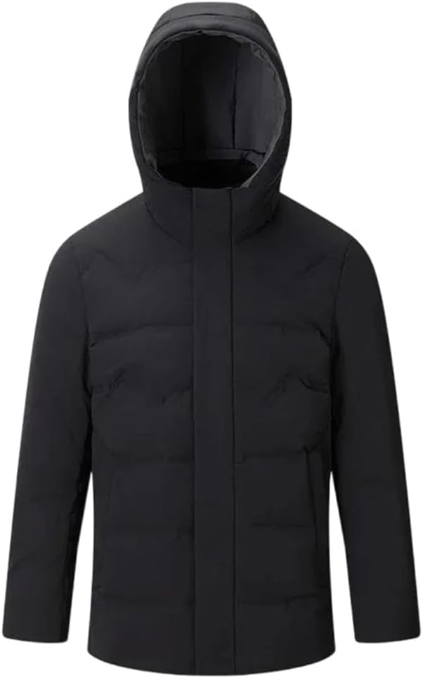 Mens Business Down Jacket Hooded White Duck Down Lightweight Warm Coat
