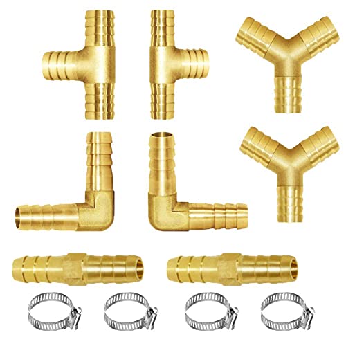 Joywayus 8PCS 1/2" Brass Hose Barb Fitting Set, Straight,Elbow,Y-Shape,Tee by Joywayus - Used condition - US$13.87