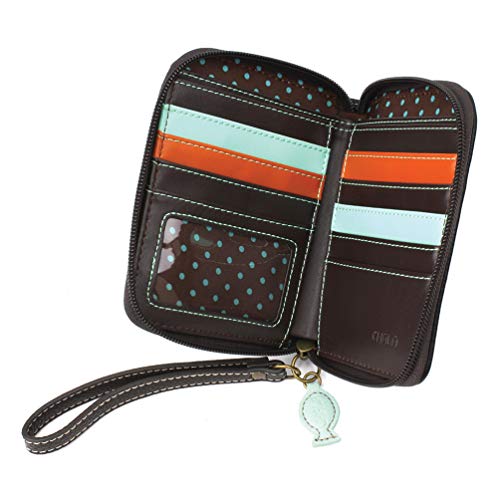 Image of CHALA Zip Around Wallet, Wristlet, 8 Credit Card Slots, Sturdy Pu Leather - Penguin - Blue Stripe