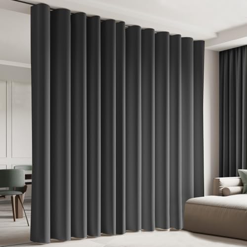 Image of Room Divider Curtains, Blackout Ceiling Track Curtains with Hooks Wall Dividers for Bedroom Living Room Separation Office Privacy Partition, Noise Reduction, W100 x L84 Inch,1 Panel, Black