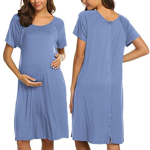 Ekouaer Womens, Delivery/Labor/Maternity/Nursing Nightgown Nightshirt, Short Sleeve Breastfeeding Sleep Dress, Lavender, Large #TOP5