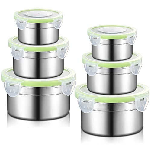 6 Pieces Stainless Steel Storage Containers Snack Lunchbox Food Containers With Lid For Kids Metal Flour Sugar Canisters Stackable Containers For Camping Trips Picnic Snacks Soups Salads Leftovers #TOP22