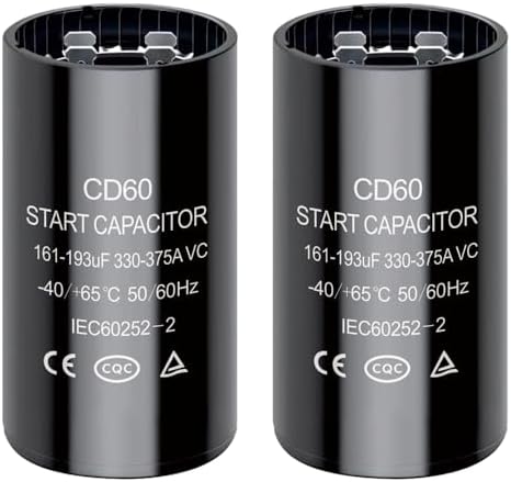 CD60 161-193 uF MFD Round Start Capacitor, 330-375 VAC 50/60Hz Phenolic Resin Case 2-Terminal Well Pump Motor Capacitor, -0%/+20% Tolerance (Pack of 2)
