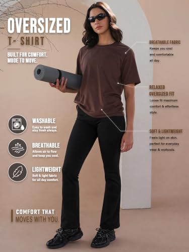 Image of CHKOKKO Oversized T-Shirt for Women Cotton Blend Soft Loose Fit Tshirt Top for Summer Half Sleeves Drop Shoulder Trendy Stylish Solid for Casual Streetwear, Outings or Travel