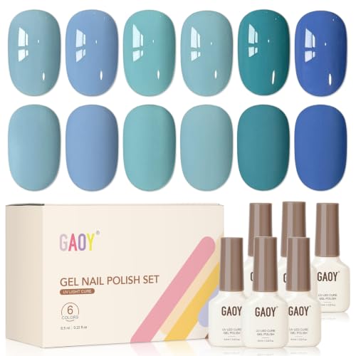 GAOY Blue Gel Nail Polish Set, 6 Colors Teal Baby Bright Light Bl...