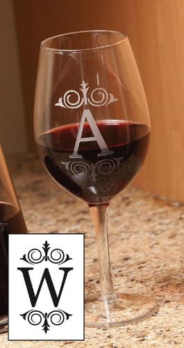 Set Of 4 16Oz Etched Monogram Wine Glasses - W