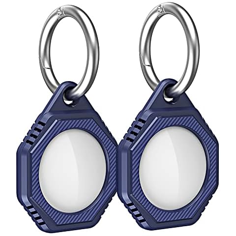2 Pack Air Tag Holder for Apple AirTag Keyring, Mini Keychain Stainless Steel Ring Protective Cover, AirTag Kayring Loop Holder for Pet, House Key, Car Key (Blue) Cover