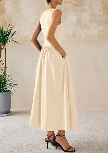 Image of PRETTYGARDEN Maxi Dresses for Women 2026 Summer Casual Sleeveless Patchwork Flowy Vacation Sundress Knit Long Work Tank Dress
