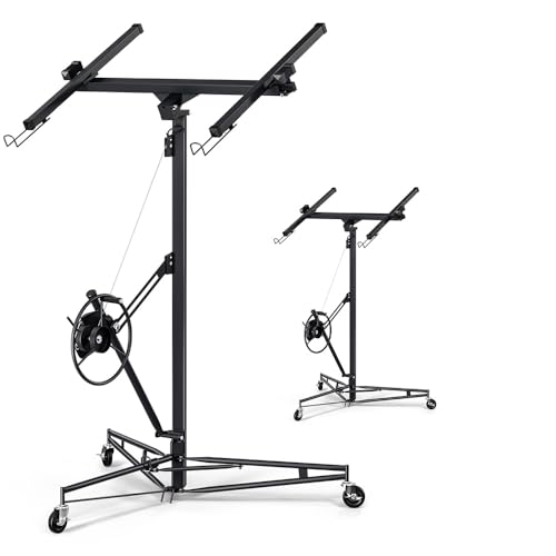 Drywall Lift 16 ft,Drywall Rolling Lifter Panel,150 LBS Heavy Duty Sheetrock Lift,Drywall Lift Panel Hoist Jack with 360° Adjustable Telescopic Arm & 3 Lockable Wheels