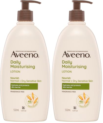 Aveeno Daily Moisturising Non-Greasy Fragrance Free Body Lotion 48-Hour Hydration Soothe Normal Dry Sensitive Skin 532mL (Pack of 2)