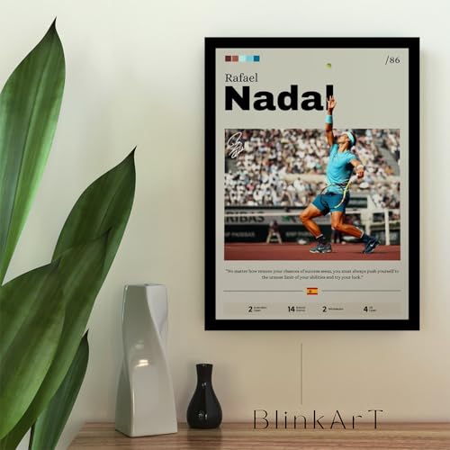 Image of BLINKART Roger Federer Tennis Player Synthetic Wood Photo Framed Wall Hanging Poster For Room & Office Bedroom Living Boys and Girl Room Home Wall Hanging(12 * 18 Inches)