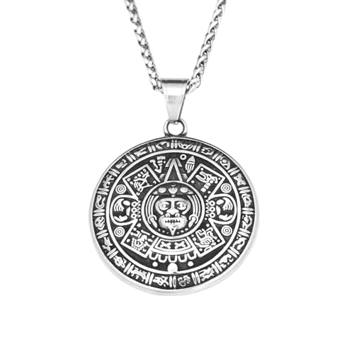 Collier homme ethnique vintage avec pendentif totem maya noir épais