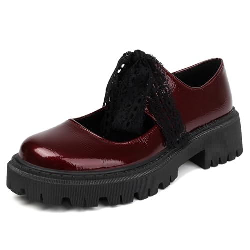 Chaussures femme confortables Lizoleor à semelle épaisse rouge bout rond et talon carré 40
