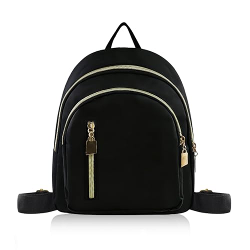 Mini mochila Oxford de 6.6L negra para mujer con bolsillos