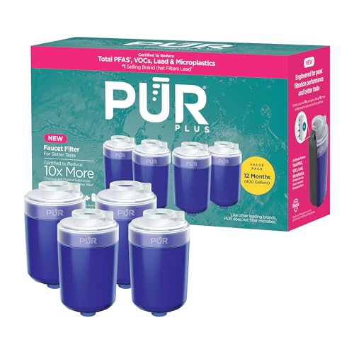 PUR Plus Faucet Mount Replacement Filter 4-Pack, Genuine PUR Water Filter for Sink Faucet, 3-in-1 Mineral Filtration, Lead Reducing, 1-Year Value, Blue (RF99994)