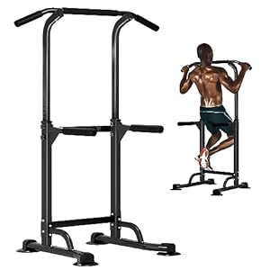 DlandHome Power Tower Adjustable Height Pull Up and Dip Station Pull Up Bar for Home Gym Multi-Function Strength Training Fitness Workout Station
