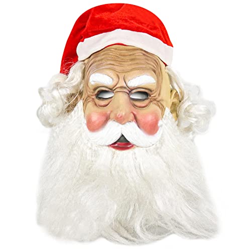 Generic Máscara realística de látex do Papai Noel com chapéu para festa adereços de rosto inteiro De