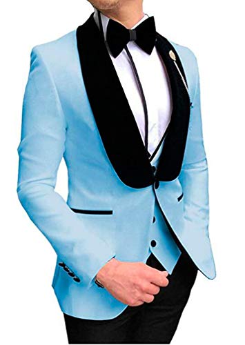 3 PC Shawl Lapel Men Suits for Wedding Regular Fit One Button Prom Tuxedos Jacket Vest Pants