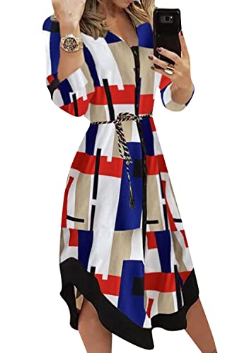 Image of YMING Womens Long Sleeve Button Down Shirt Dresses Casual Floral Print Maxi Dress Loose Fit Split Blouse Dress