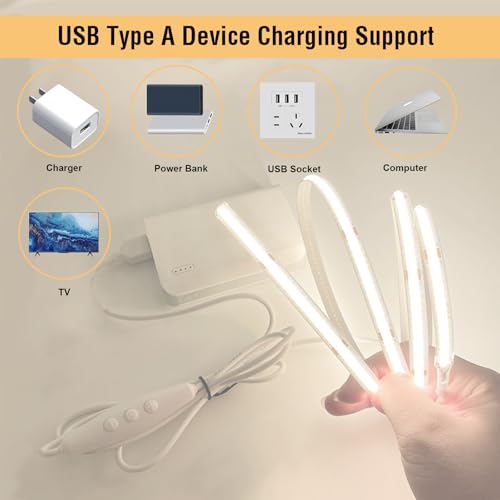 Tira LED COB impermeable con dimmer USB 5V 6ft miniatura 6