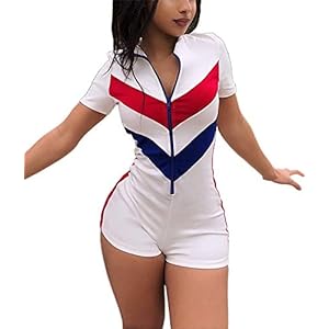 BISKAMY Dames jumpsuits sexy korte overall dames zomer ritssluiting shorts strepen bodysuit rompers
