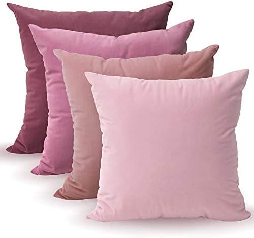 Tayis Velvet Cushion Covers 45 x 45 cm Set of 4 Soft Decorative Square Pillow Covers Washable Dirt Resistant Throw Pillow Cases for Sofa Couch Living Room Bedroom 18x18 Inches - Camel Brown