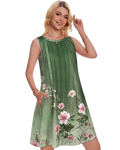 Image of Summer Dresses for Women Beach Boho Sleeveless Vintage Floral Flowy Pocket Tshirt Tank Sundresses 2026