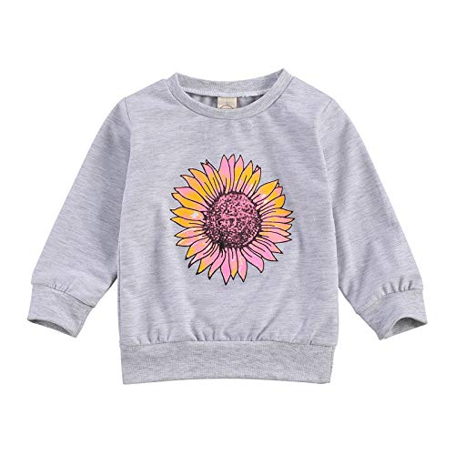 Toddler Baby Girl Long Sleeve Daisy Print Pullover Sweatshirt Fall Crewneck Sweater T-Shirt Tops Winter Clothes (Grey, 6-12 Months)