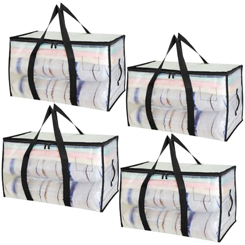 YAMAIDUO Lot de 4 Grand Sac Rangement Vetement 90L, Imperméable Sac Demenagement Pliable avec...