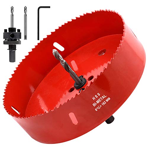 Koopi 6 3/8 inch Hole Saw with Heavy Duty Arbor, 38mm Depth Bi-Metal Hole Cutter, Easily Drilling Wood, Plastic, Plywood, Ceiling, Thin Metal for Recessed Lighting, Can Lights (162mm Dia.)