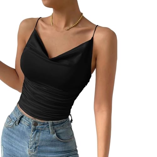Top corto para mujer estilo camisola sin mangas con escote en V corto