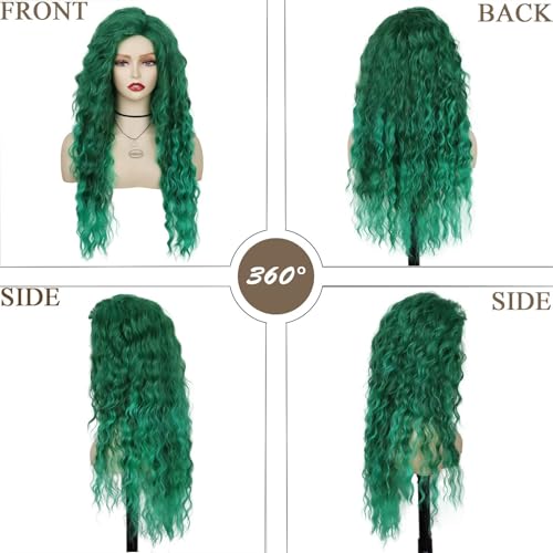 Image of GNIMEGIL 26 Inch Long Curly Wavy Green Wig Natural Ombre Fluffy Synthetic Hair Replacement Wig Thick Hairline ForMermaid Cosplay, St. Patrick's Day, Halloween Costumes And Festive Party