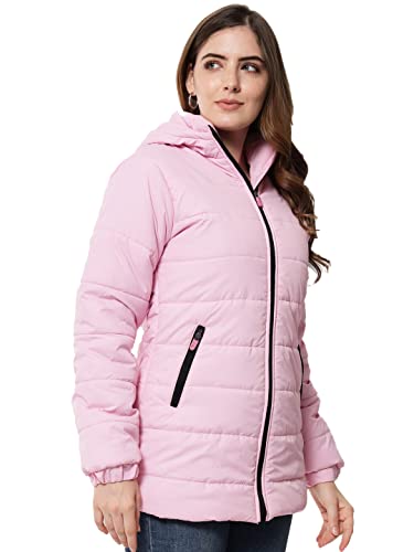 Image of KOTTY Women Nylon Peach Pink Solid Puffer Jacket