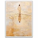 Jesus Christ Walking on Water Print, Christian Oil Painting, Inspirational Jesus Portrait with Bible Verse, Religious Wall Art for Christmas, Easter, and Spiritual Home Decor 16x24in Unframed