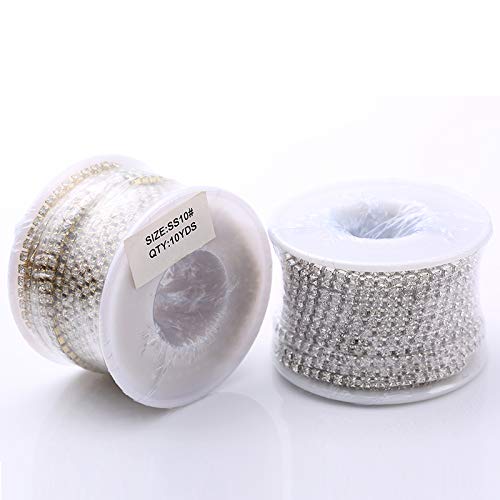SS6-SS18 (2 mm-4,5 mm) srebrno-złota podstawa, przezroczysty, kryształ, gęsty łańcuszek z kryształem górskim, odzież, szkło stras, łańcuszek, kryształ, różowe złoto, SS16 (4 mm), rolka 10 jardów