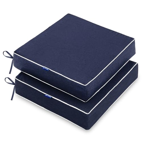 MIULEE 19 x 19 x 3 Inch Outdoor Chair Cushions,Waterproof Seat Cushions for Patio Furniture Garden with Ties Patio Chair Cushions Set of 2,Navy