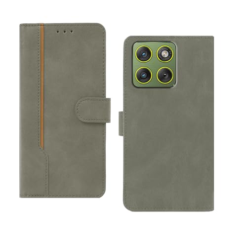 Image of amazon basics Moto Edge 70 5G Flip Cover | Card Pockets Wallet & Stand | Flip Cover for Moto Edge 70 5G (Gray with Beige Strip)