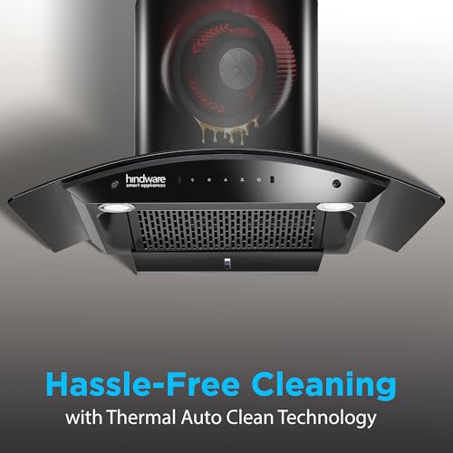 Image of Hindware Smart Appliances | Nadia IN 75 cm Chimney | 1500 CMH |Curved Glass | Filterless | Auto Clean | Touch Control, Motion Sensor | 10 Yrs Warranty on Motor & 2 Yrs on Product (Black)