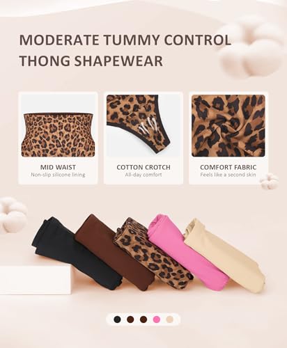 Image of FeelinGirl Thong Shapewear Tummy Control Mid Waisted Seamless Shapewear for Women Moderate Compression